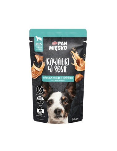 PAN MIĘSKO Kawałki w sosie Wieprzowina z dzikiem (dorosły) - Karma mokra dla psa - 150g