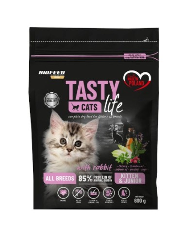 BIOFEED Tasty Cats Life Kitten Junior Rabbit - sausas kačių maistas - 600g