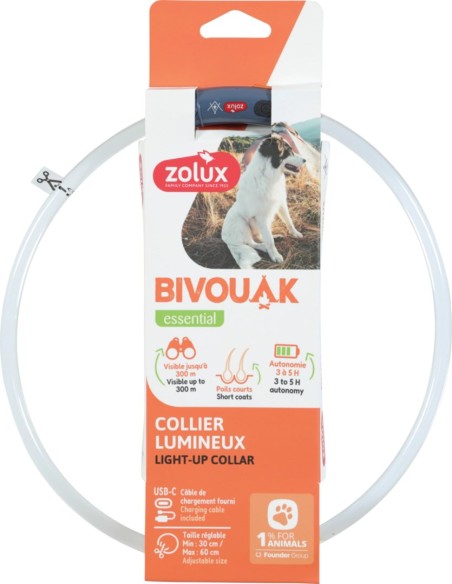 ZOLUX BIVOUAK LED Silikoninis skaidrus antkaklis šuniui  (Raudonas 30-60 cm)