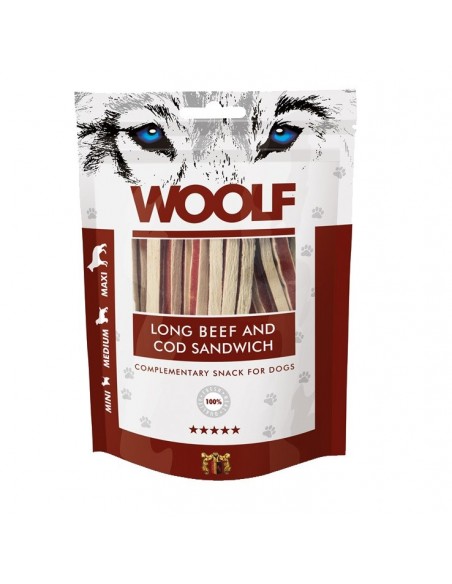 WOOLF Long Beef and Cod Sandwich - skanėstas šuniui - 100g