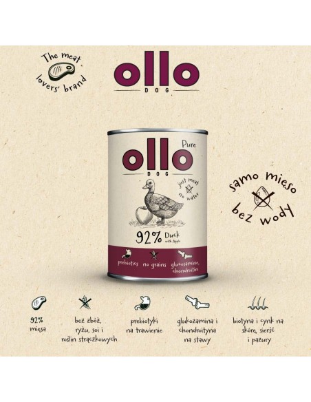 OLLO Pure Duck with apple - drėgnas ėdalas šunims - 400g