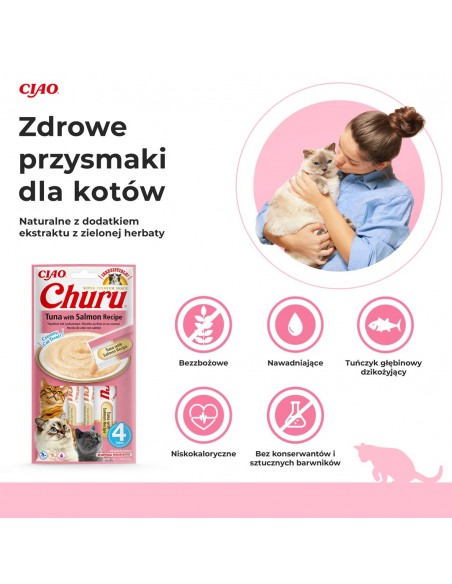 INABA Churu tunas su lašiša - skanėstas katėms - 4x14 g