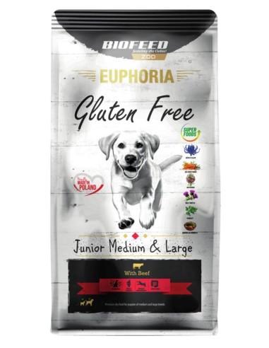 BIOFEED Euphoria Gluten Free Junior medium & large Beef - sausas maistas šunims - 12kg
