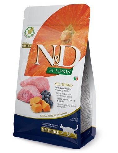 FARMINA N&D Pumpkin Cat Lamb and Blueberry Neutered Adult - sausas kačių maistas - 1.5 kg