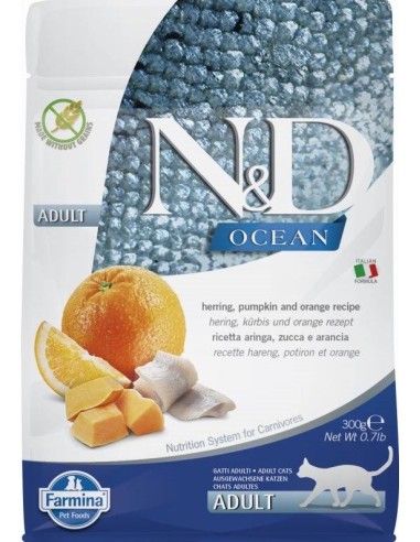 FARMINA N&D Ocean Cat Herring, Pumpkin and Orange Adult- sausas kačių maistas - 300 g