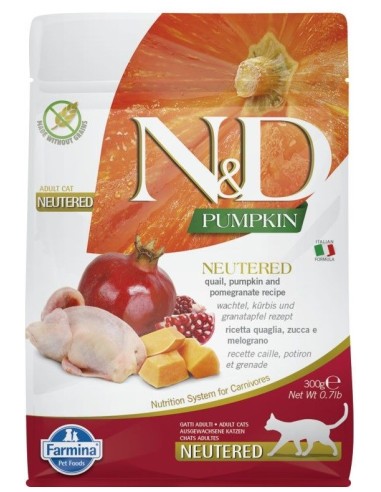 FARMINA N&D Pumpkin Cat Quail and Pomegranate Neutered Adult sausas maistas katėms 300 g