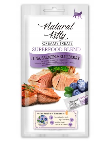 NATURAL KITTY Superfood Blend skanėstas katėms (Tunas, lašiša ir mėlynės 4x12g)