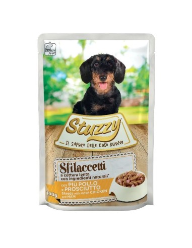 STUZZY Sfilaccetti Vištiena su kumpiu - šlapias šunų maistas - 100g